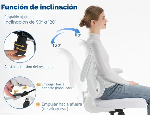 Miniatura 6 de TRALT Silla ergonómica de oficina, silla de escritorio con soporte lumbar ajustable, silla de computadora cómoda de malla con reposabrazos Blanco