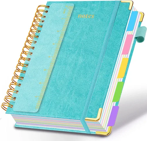 Miniatura 12 de Cuaderno de espiral con tapa dura, de 8 x 10 pulgadas, separadores y divisores extraíbles, 300 páginas, 5 asignaturas, a rayas, de piel sintética