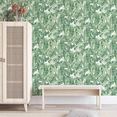 Miniatura 4 de Tempaper Jungle Green Tropical - Papel tapiz removible para despegar y pegar, paquete de dos, 20.5 pulgadas x 16.5 pies, fabricado en los Estados