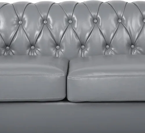 Miniatura 5 de RARZOE Juego de 2 muebles de sala de estar, moderno y contemporáneo con botones copetudos de piel sintética y sofá de dos plazas Chesterfield