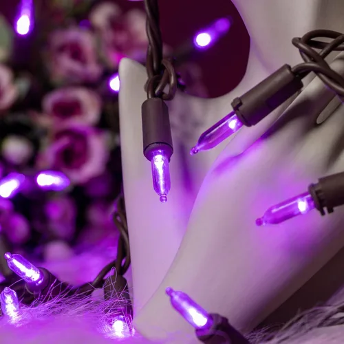 Miniatura 5 de YULETIME - Luces de Navidad LED púrpuras con cable marrón, 33 pies, 100 unidades, juego de luces de cadena certificadas por UL, calidad comercial