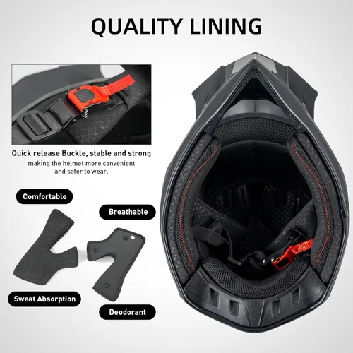 Miniatura 4 de SPARK Casco de motocross y ATV para adultos, casco de motocross certificado por DOT con liberación rápida, diseño ligero todoterreno para motocross