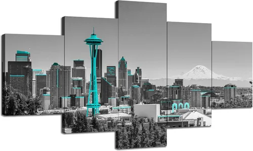 Miniatura 28 de Cawpom Arte de pared de Los Ángeles en blanco y negro, cuadro decorativo para pared, diseño de horizonte de Los Ángeles, póster de palmera, marco