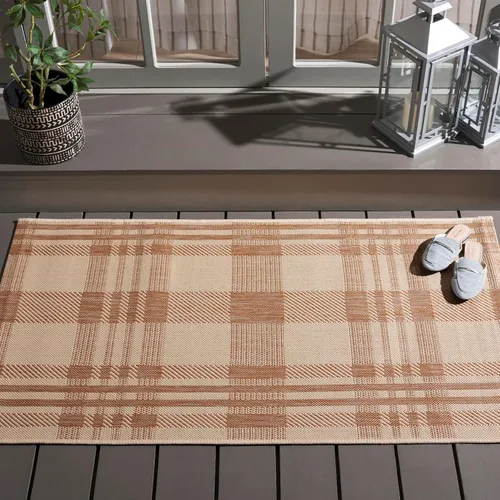 Miniatura 83 de SAFAVIEH Alfombra Lavable para Exteriores Colección Courtyard - 2'3" x 4', Beige y Azul, Patrón a Cuadros, No Desprende Pelusa y Fácil Limpieza