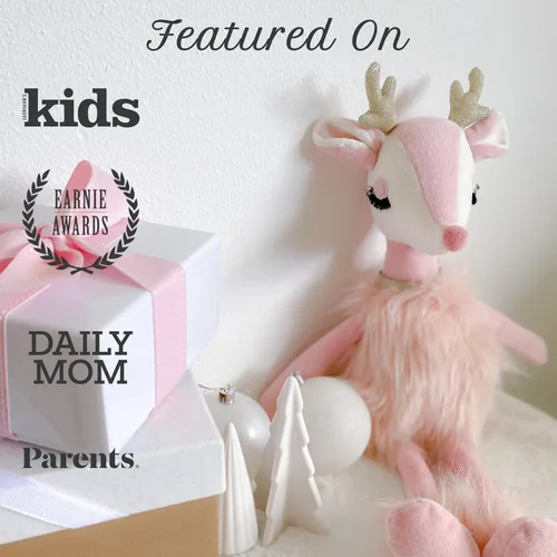 Miniatura 5 de MON AMI Freija The Pink Reindeer Plush – Juguete de reno rosa suave de 17 pulgadas con piel sintética y cuernos dorados Peluche navideño