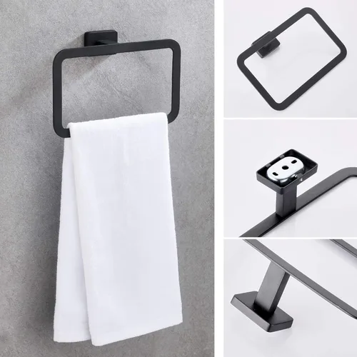 Miniatura 4 de Juego de accesorios de baño de 4 piezas, juego de toalleros de acero inoxidable negro mate montado en la pared, incluye toallero de 18 pulgadas