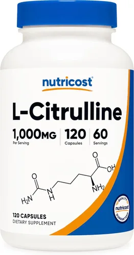 Nutricost L-Citrulina 500 mg, 120 cápsulas – Sin gluten, sin OMG, 1000 mg por porción (60 Serv)