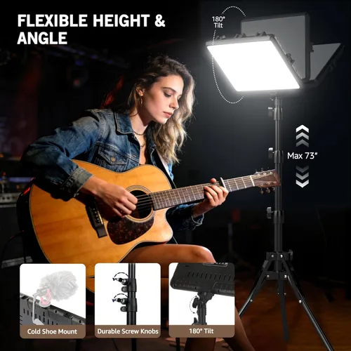 Miniatura 5 de NiceVeedi Paquete de 2 luces de fotografía de 25 W, anillo de luz regulable de 2900-7000 K con soporte para trípode, luz de video de estudio de 73