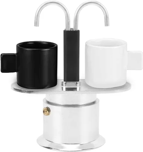 Cafetera doble, aleación de aluminio, doble tubo, estufa italiana, para el hogar, oficina, tamaño compacto, fácil de usar, simultánea, rico sabor,