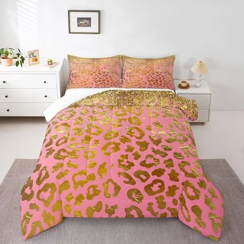 Miniatura 36 de Juego de edredón Manfei Leopardo Rosa Tamaño Individual, Juego de ropa de cama con estampado de cebra negro y blanco 2 piezas para decoración