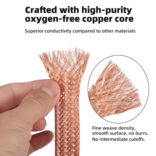 Miniatura 3 de Cable trenzado de cobre plano de 10 pies, correa de tierra de cobre trenzada de 1/2 pulgada, malla de alambre de blindaje espiral flexible desnudo