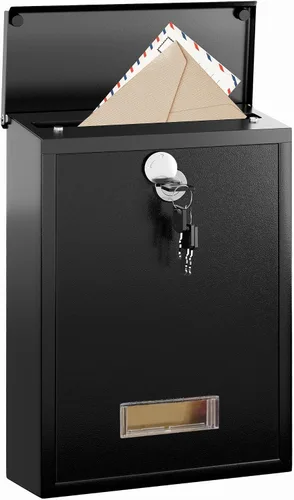 Miniatura 10 de LAND·VOI Buzón con cerradura montado en la pared, buzón de metal con tres juegos de calcomanías de números de buzón de correo, 4 llaves, 14.4" x