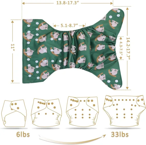 Miniatura 3 de TDIAPERS Pañales de tela reutilizables, lavables, de bolsillo, talla única, ajustable para pañales de tela a presión, paquete de 6 con 6 insertos