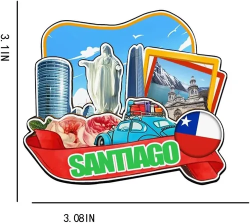 Miniatura 3 de Santiago - Imán de Chile para nevera de madera 3D, monumentos coleccionables de viaje, decoración hecha a mano, 4181