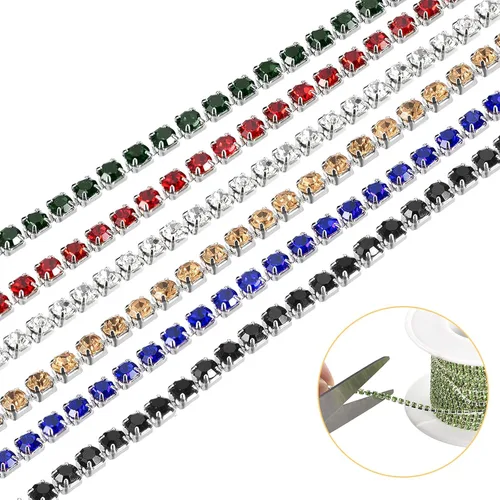 Miniatura 3 de uxcell 6 rollos de 33 yardas de 0.118 pulgadas (0.118 in) con diamantes de imitación de cristal para coser en cadena de diamantes de imitación