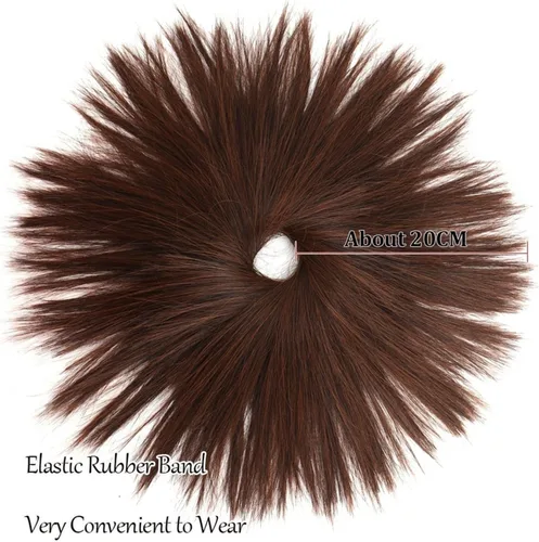 Miniatura 3 de GRFIT Extensiones de moño de cabello sintético con moño, desordenado, esponjoso, lacio, banda elástica, moño para mujer, extensiones de moño