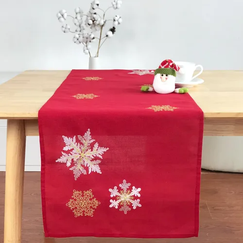 Miniatura 13 de Camino de mesa de Navidad 100% poliéster, bordado de encaje de Navidad, decoraciones de mesa de Navidad de 16 x 52 pulgadas, velas de pascua