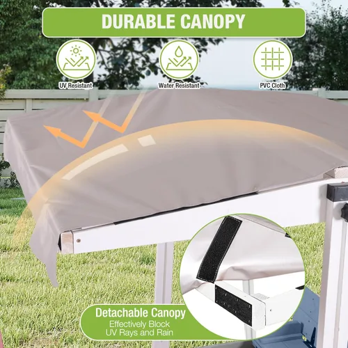Miniatura 5 de Caja de arena de madera para niños con toldo, 2 asientos de banco plegables, forro retráctil de protección de arena para techo de 47 x 47 pulgadas