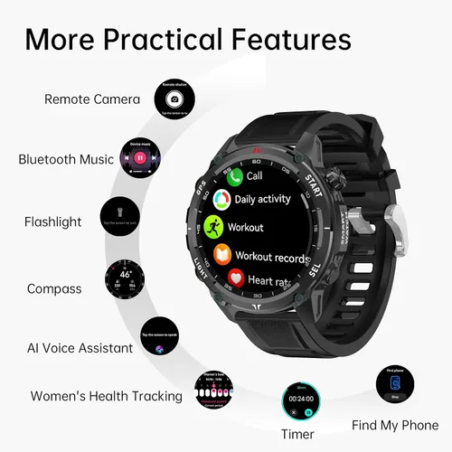 Miniatura 6 de Reloj inteligente para hombres y mujeres, llamada Bluetooth, pantalla táctil de 1.43 pulgadas, rastreador de actividad física con frecuencia