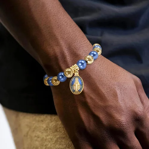 Miniatura 5 de 60 piezas de colgante de medalla milagrosa esmalte azul acento para hombres mujeres protección joyería católica encanto para bricolaje rosario