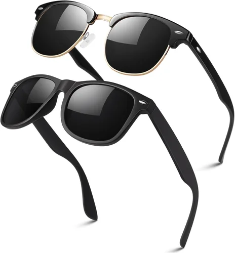 Miniatura 19 de LINVO Gafas de sol polarizadas sin montura para hombres y mujeres, lentes de sol clásicos retro con medio marco para conducir, protección UV Un
