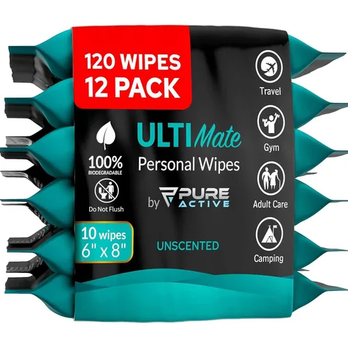 Ultimate Shower - Toallitas de viaje para cuerpo y cara, 120 toallitas de 6 x 8 pulgadas, toallitas biodegradables de limpieza corporal para hombres