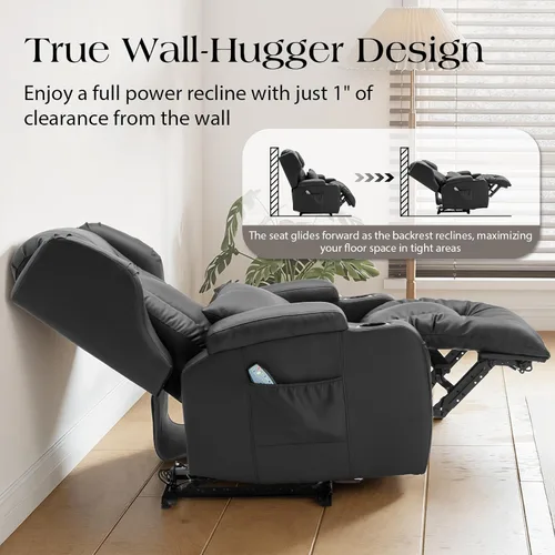 Miniatura 3 de Sillas reclinables eléctricas para adultos con masaje y calor, silla reclinable individual de piel sintética, sofá reclinable reclinable para cine