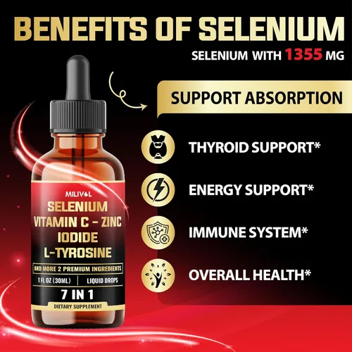 Miniatura 4 de Gotas líquidas de selenio 7 en 1, selenometionina de 200 mcg para hombres y mujeres, suplemento puro de apoyo tiroideo, tintura de alta absorción