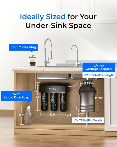Miniatura 8 de Waterdrop TSB-UF - Sistema de filtro de agua para debajo del fregadero de 0.01 μm, sistema de filtración de agua de 9 capas debajo del fregadero