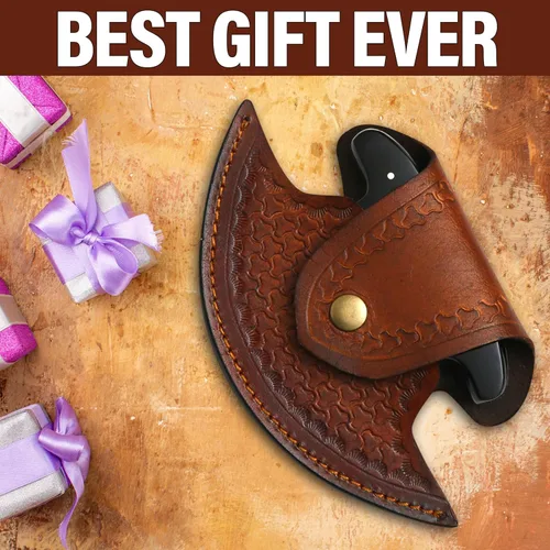 Miniatura 2 de Damascus Ulu Cuchillo hecho a mano de 5.5 pulgadas, cortador de pizza de Alaska, pequeño cuchillo Ulu con funda, regalo ideal de Alaska para picar