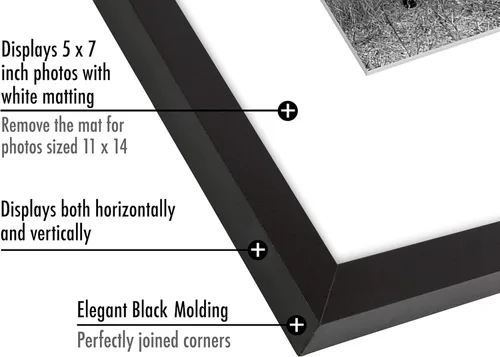 Miniatura 3 de Americanflat Portarretratos negro de 11 x 14 pulgadas, se puede utilizar como marco de 5 x 7 pulgadas con paspartú o marco de 11 x 14 pulgadas sin