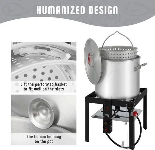Miniatura 4 de Feasto Olla para hervir mariscos de 60 cuartos de galón con cesta y quemador, kit de olla y quemador de mariscos de aluminio con salida de 100,000