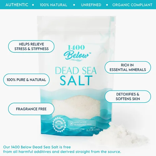 Miniatura 2 de 2.2 libras de sal del mar muerto, grano fino, baño de pies y spa, exfoliante corporal, 100% puro y rico en minerales, alivia los músculos doloridos