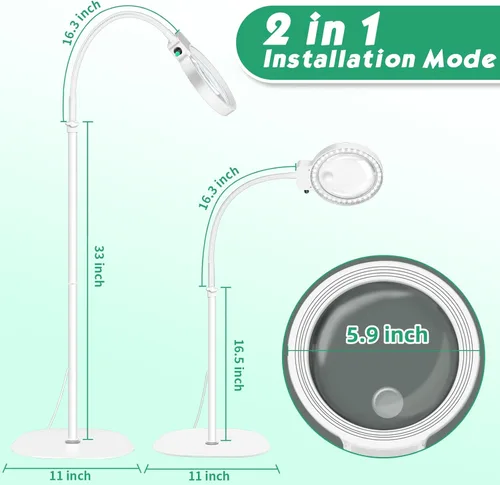 Miniatura 7 de Lupa Grande de 10X 30X con Luz y Soporte, Lámpara de Aumento de Piso con Cuello de Ganso Flexible de 36 LED, Lupas Iluminadas de Brillo Ajustable