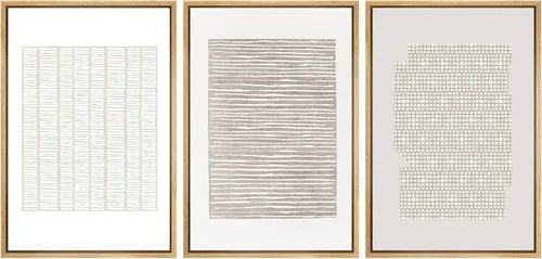 Miniatura 350 de SIGNWIN Lienzo enmarcado para pared, arte con pinceladas de flujo neutro en tonos beige abstractos, ilustraciones, arte moderno, decorativo