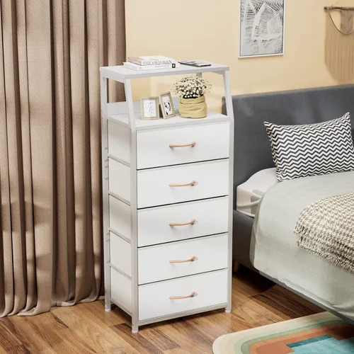 Miniatura 2 de Furnulem Cómoda negra con 5 cajones, cómoda de tela vertical para dormitorio, pasillo, entrada, habitación del bebé, organizador de armario, mesita