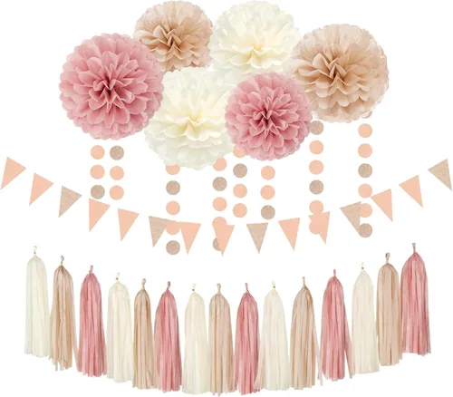 Miniatura 12 de Galentines - Decoraciones de fiesta de color rosa intenso para el día de San Valentín, 23 piezas de cumpleaños para niña, baby shower, serpentinas