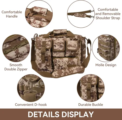 Miniatura 6 de Maletín táctico para hombre, bolsa de mensajero militar de lona de nailon de 18.5 pulgadas, bolsa de mensajero multifuncional grande Molle, bolsa