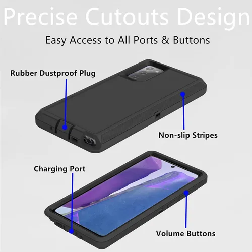Miniatura 3 de Funda para Samsung Galaxy Note 20 (no para Note 20 Ultra), resistente funda protectora a prueba de polvo, a prueba de golpes, protección contra Negro