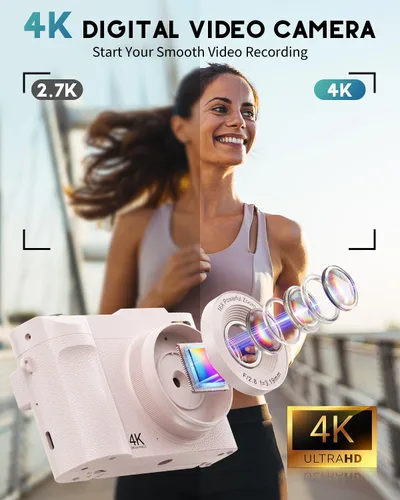 Miniatura 2 de Cámara digital 4K para fotografía, cámara de videoblogs de 50 megapíxeles para YouTube, cámaras compactas con pantalla giratoria de 2.8" de 180°