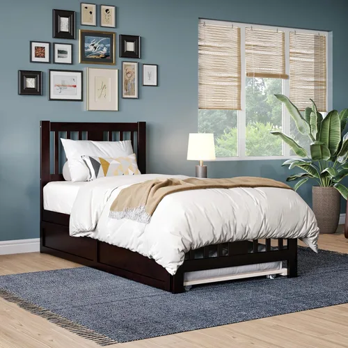 AFI, Tahoe - Cama de plataforma individual con estribo a juego, cama corrediza individual, color espresso