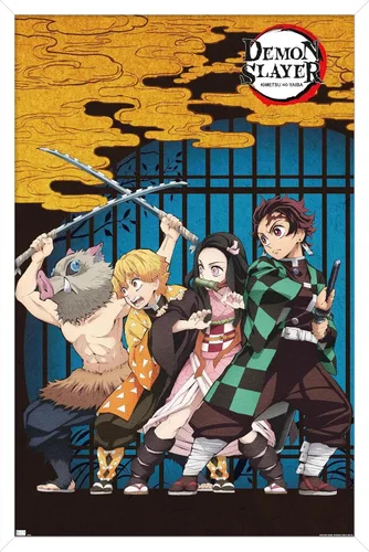 Miniatura 13 de Trends International Demon Slayer - Póster de pared de arte grupal, 14.725 x 22.375 pulgadas, versión enmarcada de madera de granero