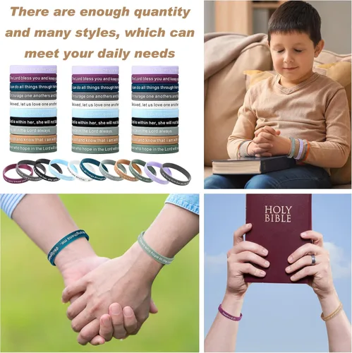 Miniatura 34 de Estune 120 pulseras de versículos de la Biblia, con cita motivacional, pulseras de goma, pulseras de silicona religiosas, pulseras de silicona