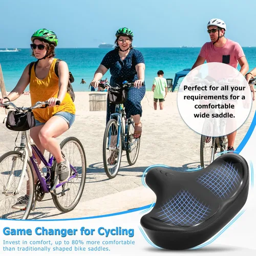 Miniatura 6 de CDYWD Asiento de bicicleta de gran tamaño para hombres y mujeres, cojín de asiento de bicicleta extra ancho, cómodo acolchado de ala, sillín