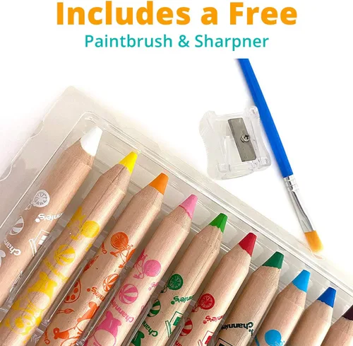 Miniatura 2 de Channie's Crayones solubles en agua 3 en 1 para niños: crayones de cera, lápices de colores y acuarela, con pincel y sacapuntas gratis, pintura