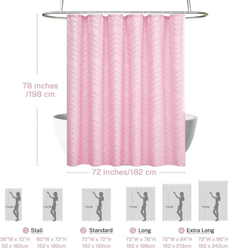 Miniatura 4 de Siiluminisoy Cortina de ducha extralarga hecha de tela tejida, de estilo bohemio, de rayas chevrón y capitoné, color rosa, de 72x78 pulgadas