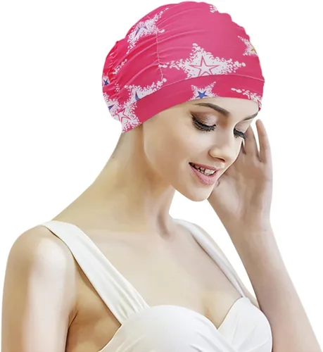 Miniatura 7 de Gorro de natación grande para mujer, de pelo largo, gorro de natación, de nailon elástico de gran tamaño, con pliegues elegantes