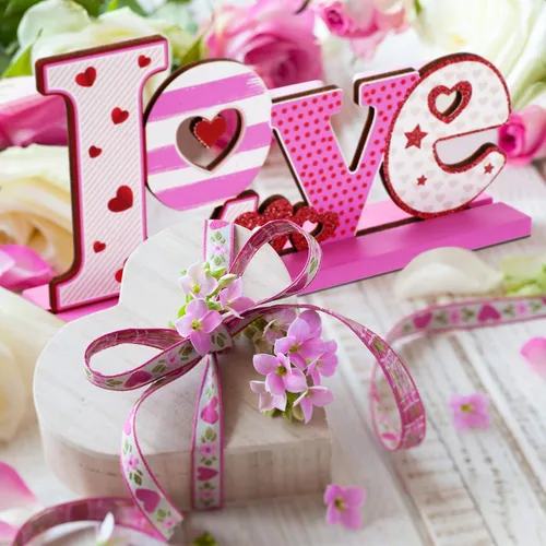 Miniatura 2 de Sumind 3 piezas de decoración de mesa de madera para el día de San Valentín para el hogar, centro de mesa de San Valentín para comedor, oficina