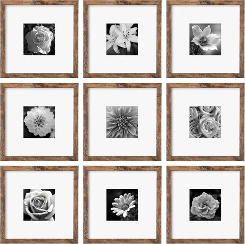 Miniatura 8 de eletecpro Juego de 9 marcos de fotos de 4 x 4 pulgadas, juego de 9 marcos de pared clásicos para galería, para fotos de 4 x 4 sin paspartú, marcos