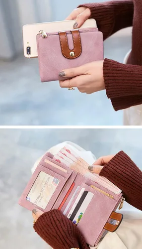 Miniatura 23 de AOXONEL Cartera pequeña de cuero plegable Rfid para mujer, con cremallera, bolsillo para tarjeta de identificación, delgada, compacta y delgada